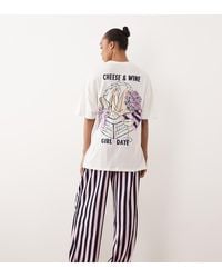 ASOS - Asos Design Tall Cheese & Wine Graphic Short Sleeve Top And Trouser Pyjama Set - Lyst