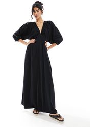 ASOS - Plunge Elastic Tea Midi Dress With Ruched Waist - Lyst