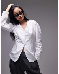 ASOS - Camisa Blanca Con Mangas Cocoon Y Cintura Entallada De - Lyst