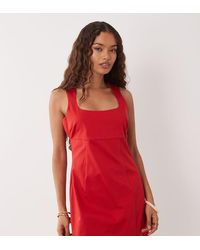 ASOS - Asos Design Petite Square Neck Structured Cotton Mini Dress - Lyst