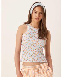 ASOS - Débardeur coupe nageur à imprimé fleurs et carreaux vichy avec bordures en dentelle - Lyst