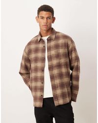 Abercrombie & Fitch - Chemise courte à manches longues en flanelle plumetis - marron à carreaux - Lyst