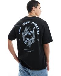 Jack & Jones - T-Shirt Nera Super Oversize Con Stampa Di Carpe Koi Sul Retro - Lyst