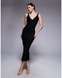 Vesper - Bengaline V Neck Lace Trim Strappy Maxi Dress - Lyst