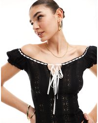 Miss Selfridge - Milkmaid Top With White Contrast Ribbons - Lyst