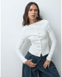 ASOS - Ribbed Boat Neck Long Sleeve Button Down Top - Lyst