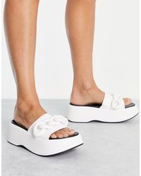 Bershka Chain Detail Flatform Slider Sandal - White
