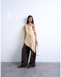 TOPSHOP - Cupro Asymmetric Top With Shoulder Pads - Lyst