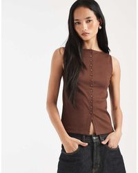 New Look - Boat Neck Button Through Tank Top - Lyst