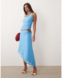 ASOS - Co-ord Mesh Asymmetric Midi Skirt With Beaded Trim - Lyst