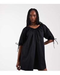 ASOS - Asos Design Tall Scoop Neck Poplin Mini Dress With Tie Sleeves - Lyst