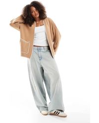 ASOS - Chaqueta Estilo Camisa Con Detalle De Pespuntes De Festón De Punto De -Neutro - Lyst