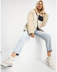 ASOS Gewatteerd Fleece Jack Met Patches - Naturel