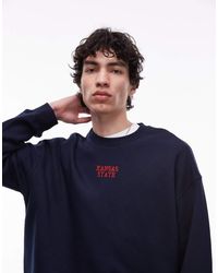 TOPMAN - Sudadera Negra Extragrande Con Bordado Del Estado De Kansas De -Negro - Lyst