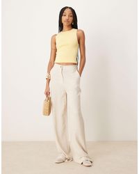 ASOS - Tall Relaxed Straight Leg Pants With Linen - Lyst
