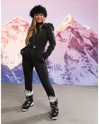 ASOS 4505 Ski Fitted Belted Ski Suit With Fur Faux Hood - Black
