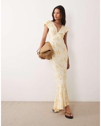 ASOS - Puff Sleeve V Neck Maxi Tea Dress Floral - Lyst