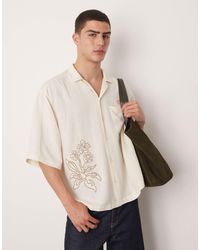 ASOS - Oversized Boxy Linen Look Shirt With Embroidery - Lyst