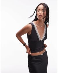 Nia - Celia Lace Trimmed Silk Top - Lyst