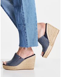 Tommy Hilfiger Natural Wedge Mules - Blue