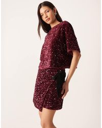 ASOS - Minifalda Cruzada De Terciopelo Con Lentejuelas De (Parte De Un Conjunto)-Rojo - Lyst