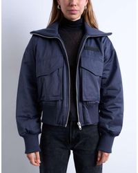 TOPSHOP - Giacca Bomber Corta A Coste Con Colletto Ampio - Lyst