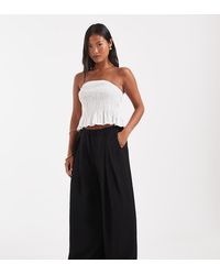 ASOS - Asos Design Petite Textured Wide Leg Trousers With Tie Waist - Lyst