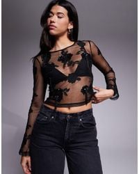 ASOS - Embroidered Sequin Floral Mesh Long Sleeve Top With Drip Bead Detail - Lyst