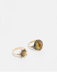 Reclaimed (vintage) - Unisex Ring 2 Pack With Sun And Faux Stone - Lyst