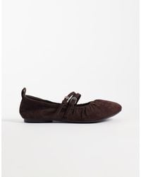 London Rebel - Mia Faux Suede Strappy Ruched Ballet Flats - Lyst