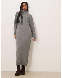 Vila - Gebreide Midi Jurk Met Col - Lyst