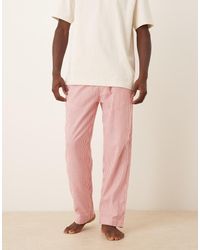 Abercrombie & Fitch - Pantalones De Pijama A Rayas Rojas De Franela De -Rosa - Lyst