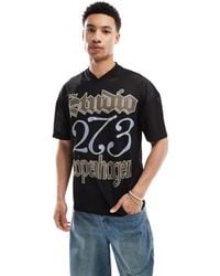 ASOS - – oversize-t-shirt aus em netzstoff mit überschnittenen schultern und text-print - Lyst