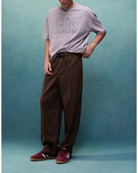 ASOS - Joggers De Vestir Marrones De Pernera Ancha Sin Cierres Con Raya Diplomática De - Lyst
