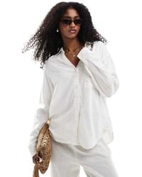 ONLY - Camisa Blanca De Manga Larga Con Detalle Bordado De Mezcla De Lino De (Parte De Un Conjunto) - Lyst