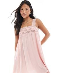 Miss Selfridge - Lace Trim Cheese Cloth Mini Dress - Lyst