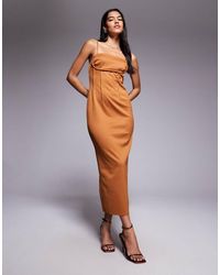 ASOS - Structured Pencil Midi Dress With Exposed Seaming And Corset Detail - Lyst