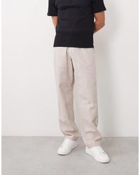Abercrombie & Fitch - Cotton Linen Blend Relaxed Straight Fit Smart Trousers - Lyst