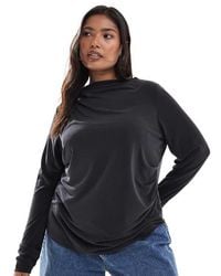 ONLY - Slinky Long Sleeve Top With Ruched Neck Detail - Lyst