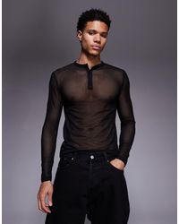 ASOS - Muscle Fit T-Shirt Van Mesh Met Lange Mouwen En Henley-Hals - Lyst