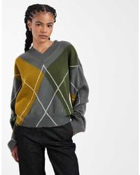 ASOS - Knitted Argyle V Neck Jumper - Lyst