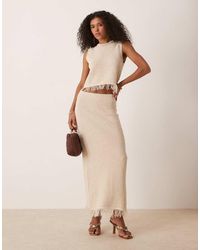 ASOS - Gonna Lunga Premium Testurizzata Color Pietra Con Frange Sul Fondo - Lyst