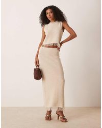 ASOS - Gonna Lunga Premium Testurizzata Color Pietra Con Frange Sul Fondo - Lyst