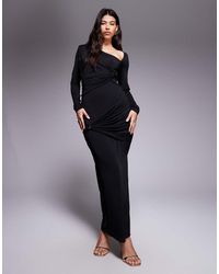 Ruched & Ready - Vestito Lungo Fasciante Asimmetrico Con Dettaglio Dorato - Lyst