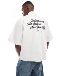 Pull&Bear - Camicia Écru Con Zip E Ricamo Sul Retro - Lyst