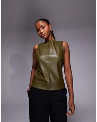 ASOS - Pu High Neck Front Seam Top - Lyst