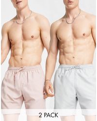 ASOS - Confezione risparmio da 2 pantaloncini da bagno taglio medio rosa e grigio chiaro - Lyst
