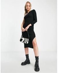New Look - Knitted One Shoulder Midi Dress - Lyst