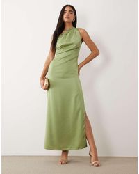 knee length dresses for ladies Rent ASOS DESIGN Satin One Shoulder Wrap Maxi Dress With Open Back In Black