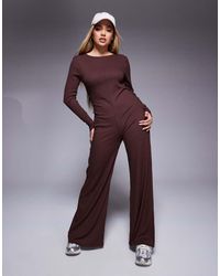 ASOS - Ribbed Long Sleeve Seam Detail Wide Leg Jumpsuit - Lyst